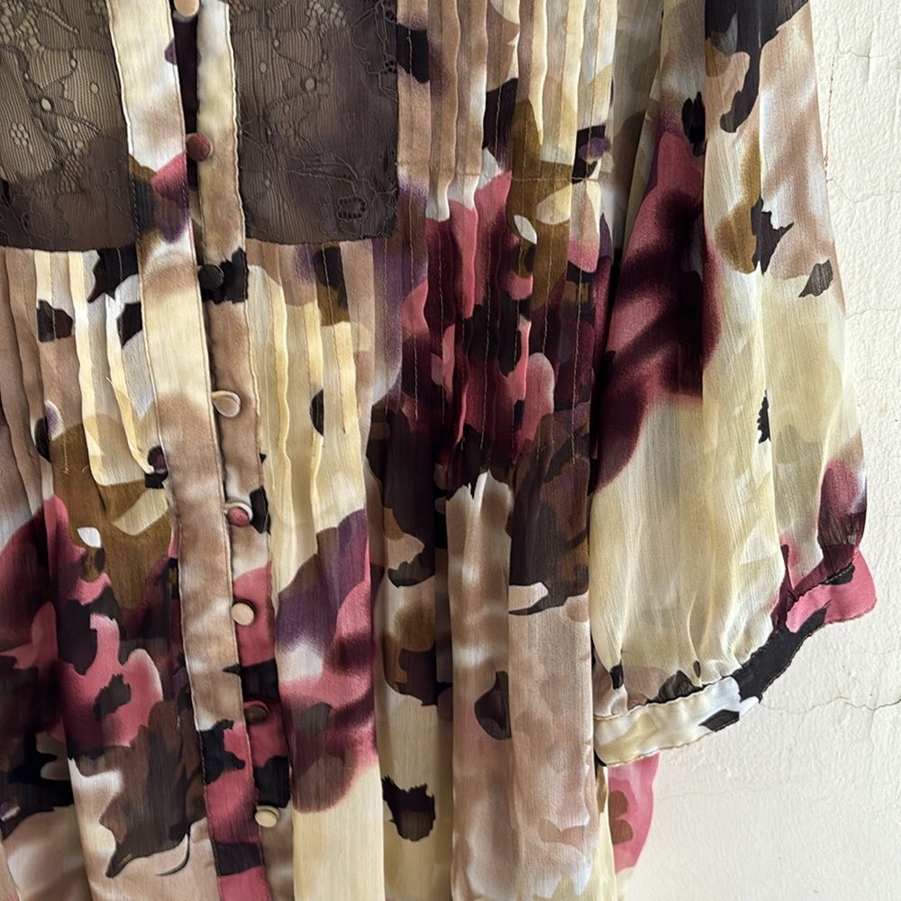 CJ Banks Sheer Blouse Long Sleeves Tan, Pink and Brown Size XL - Picture 5 of 5